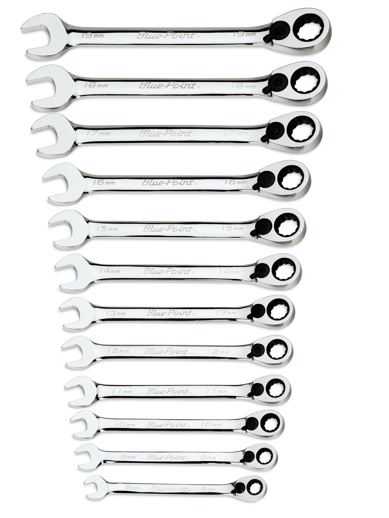 12 pc 12-Point Metric 15° Offset Ratcheting Combination Wrench Set (8-19 mm) (Blue-Point®) | BOERM712 12 pc 12-Point Metric 15° Offset Ratcheting Combination Wrench Set (8-19 mm) (Blue-Point®) | BOERM712